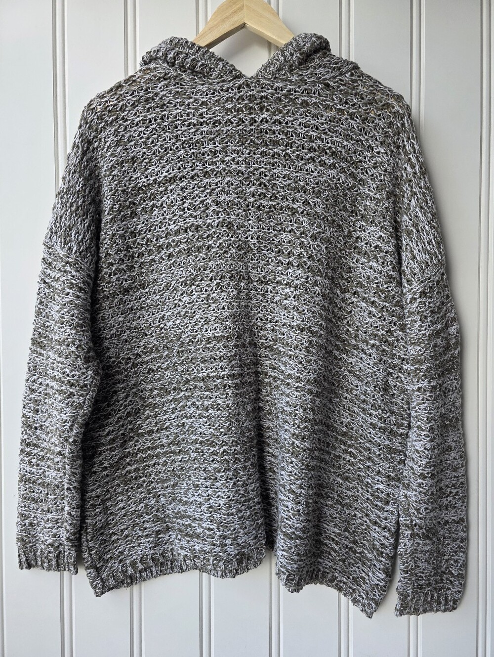 TNA Chunky Knit Hooded Wool Blend Pullover Grey Oversized Hoodie Womens Medium